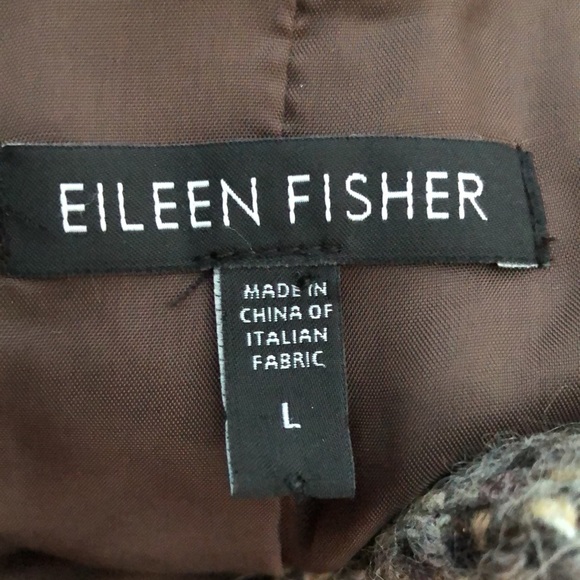Eileen Fisher Brown Tan Tweed Italian Fabric 4-Button Swing Jacket size Large - Picture 10 of 14